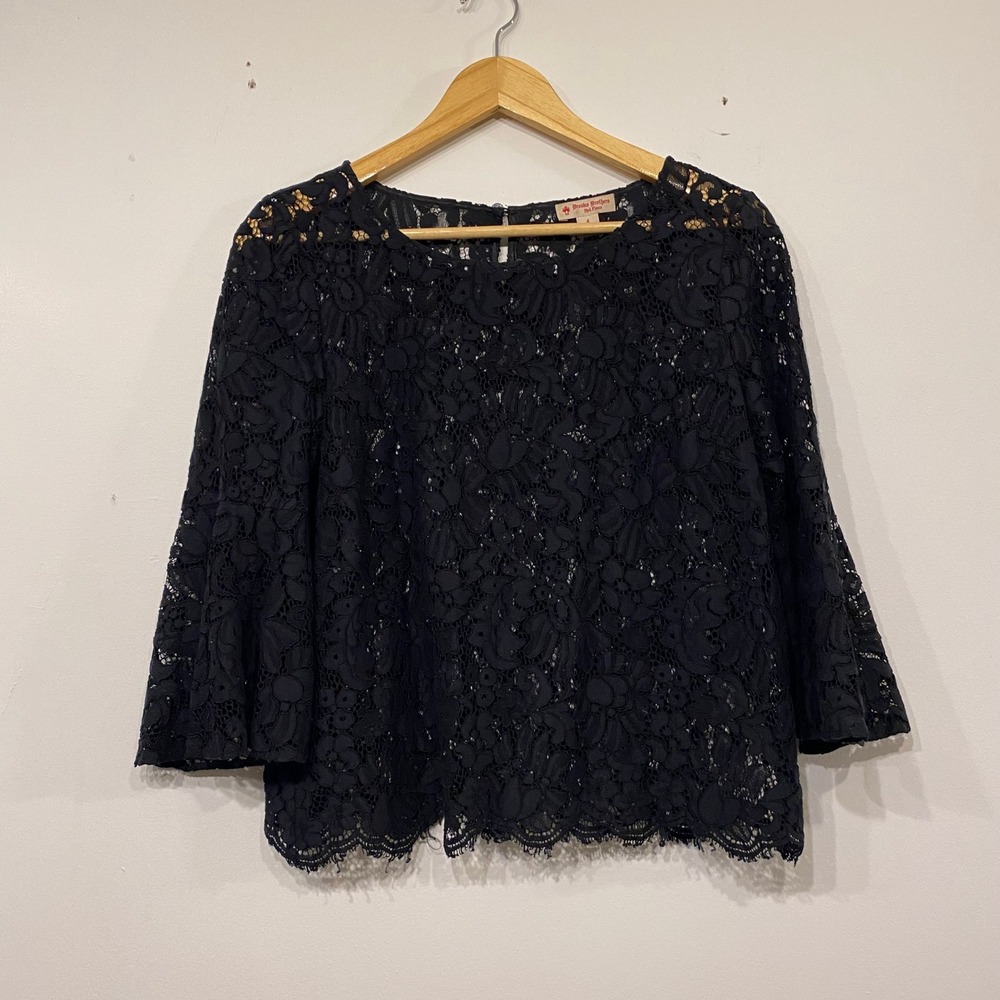 Brooks Brothers Black Floral Lace Bell Sleeve Dark Boho Romantic Top Blouse 4